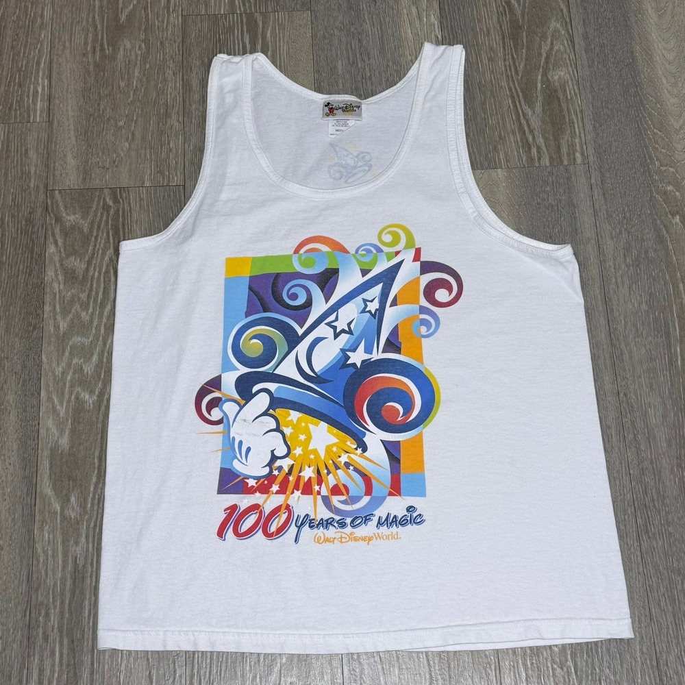 Vintage Disney World 100 Years of Magic Tank Top Medium White Sleeveless 2000s